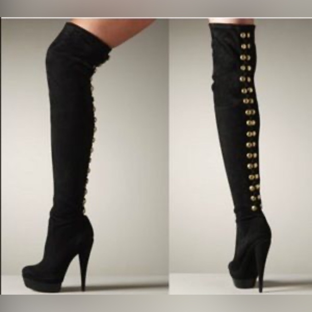 Women’s Rachel Zoe Studded Platform Over-the-Knee Black Suede Boots - Size 7